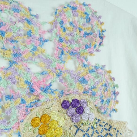 Vintage Small Crop Top Handmade Embroidered Floral Lace Boho Cottagecore Granny - Picture 10 of 11